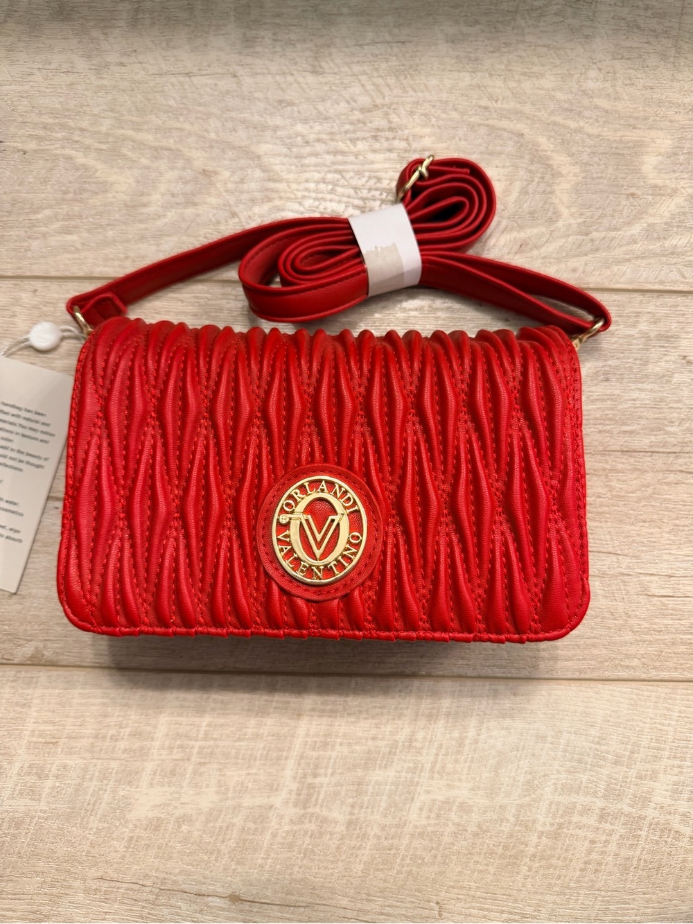 Valentino Red Quilted Shoulder Crossbody with Gold Emblem